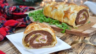 Rollo de carne picada con hojaldre al horno  Receta fácil y deliciosa para Navidad de carne molida [upl. by Verdi841]