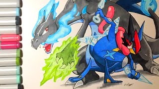 Drawing ASH GRENINJA amp MEGA CHARIZARD X  POKEMON Speed Drawing [upl. by Orpah]