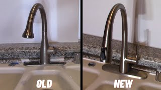 How to Remove and Install a Kitchen Faucet Delta Auburn Model 19835ZSPSDDST and Unclog Sprayer [upl. by Pacifa]