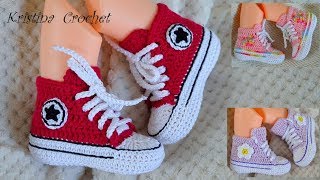 How to Crochet Converse ALL STAR Baby Booties TUTORIAL  English [upl. by Anairdna]