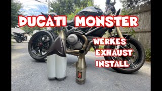 DUCATI MONSTER EVO “gets a WERKES slipon exhaust” [upl. by Shanon309]