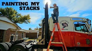 Painting exhaust stacks on a semi truck [upl. by Aretina]