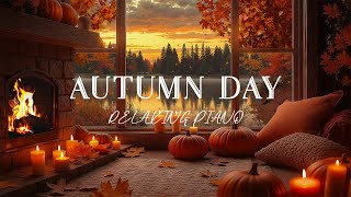 Autumn Porch Space 🍂 A Cozy Day With Soothing Piano Music amp Fireplace for Peaceful Moments [upl. by Delora178]