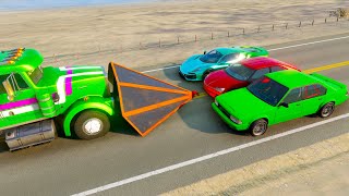 Double Flatbed Trailer Truck vs speed bumps Busses vs speed bumps Beamng Drive №802 [upl. by Gordon]