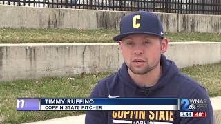 Coppin State freshman pitcher Timmy Ruffino born with an underdeveloped right hand [upl. by Faso965]