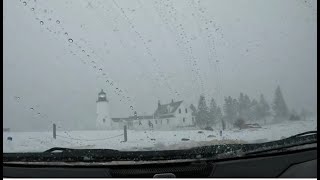 Driving in the blizzard Pemaquid Point Maine [upl. by Aij]