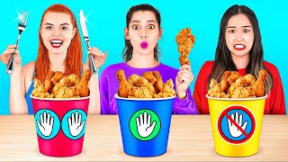 NO HANDS VS ONE HAND VS TWO HANDS Funny FOOD Situations 100 Layers of Food by 123 GO CHALLENGE [upl. by Aissila680]