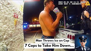 Man Throws Ice on Cop Instantly Regrets ItBodycampolice arrest bodycamvideos copcam [upl. by Enybor]