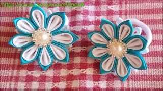 DIY kanzashi flower 🌻🌻Kanzashi ponytail holder tutorial [upl. by Delwin]