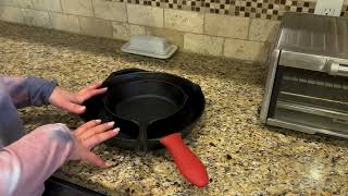 Lodge Cast Iron Skillet with Red Silicone Hot Handle Holder Review [upl. by Nythsa]