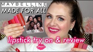 NEW Maybelline Made For All Color Sensational Lipsticks Try On amp Review [upl. by Landsman292]