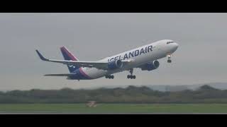 Icelandair 767300 departing Manchester Airport [upl. by Neelya]