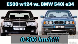 W124 E500 vs BMW 540i e34 0200 kmh accelerating [upl. by Pontius]