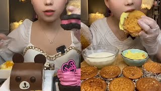 Asmr Eating Crepe Roll CakeChocolate CakeMoon CakeMini CakeEating Cake Mukbang [upl. by Alhak]