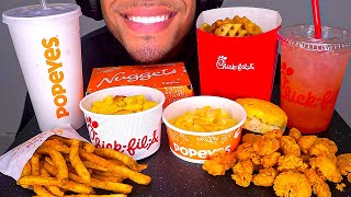 CHICKFILA VS POPEYES MUKBANG FRIED CHICKEN MAC N CHEESE FRIES EATING BIG BITES SOUNDS NO TALKING [upl. by Deacon167]