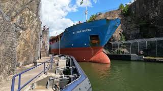 Trollhättan Sweden boat comes boat leaves from Slussen on a nice day 4k [upl. by Einnaej177]