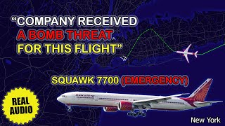 Possible BOMB OM BOARD Air India Boeing 777 declares emergency on approach to JFK Airport Real ATC [upl. by Yorel]