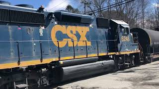 CSX L004 Crawls Through Downtown Southborough on a Nice Springlike Day [upl. by Mera]