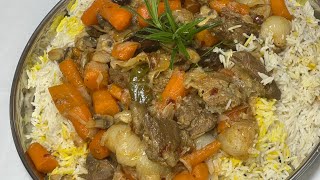 رز بالزعفران مع الخضار ولحم الخروف الغيييير شكل وصفة شهية 👌 مع ورق العنب باللحم 😋 [upl. by Samalla]