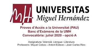 Valencià Llengua i Literatura Juliol de 2020  Opció A [upl. by Ronni]