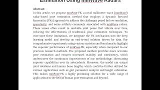 mmPose FK A Forward Kinematics Approach to Dynamic Skeletal Pose Estimation Using mmWave Radars [upl. by Aeht]