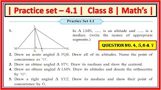 Practice set 41 class 8th Maths Altitudes and Medians of a Triangle Maharashtra Board Q456 amp7 [upl. by Tjaden]