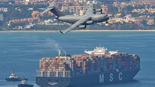 Acrobatic Royal Air Force C17 Landing into Gibraltar Airport [upl. by Bernj]