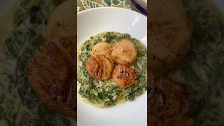 Seared scallops and creamed kale scallops thanksgivingsides kale [upl. by Agnella]