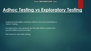 Adhoc Testing vs Exploratory Testing Testing interview questions [upl. by Sitnik]