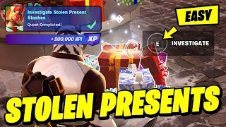 How to EASILY Investigate Stolen Present Stashes  Fortnite Winterfest Quest [upl. by Hardunn]