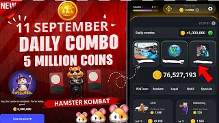 Hamster Kombat Daily Combo Updated  September 11 2024  Daily Combo Unlocked  Todays Combo Cards [upl. by Yeniffit]