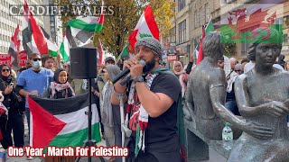 One Year March For Palestine Churchill Way Cardiff South Wales  2 [upl. by Welker897]