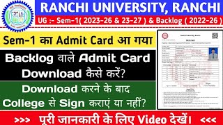 Ranchi University Sem1 BABScBCom amp Vocational 202327 Backlog 202226 Admit Card Download [upl. by Bautista]