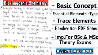 BioInorganic Chemistry  Essential amp Trace Elements Complete Handwritten Notes For BScamp MScExams [upl. by Koah]