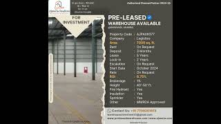 7000SQ FT MMRDA APPROVED PRELEASED WAREHOUSE PROPERTY OPTION AVAILABLE FOR INVESTMENT IN BHIWANDI [upl. by Eelac]