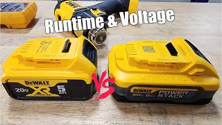 HUGE Info Runtime amp Voltage DEWALT PowerStack 5Ah Vs XR 5Ah Batteries [upl. by Aytac418]