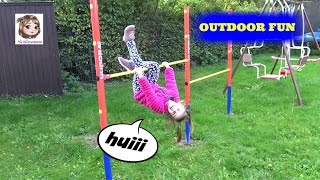 Erste Turnübungen an der RECKSTANGE im Garten  Outdoor Fun  Aufbau [upl. by Nyvlem]