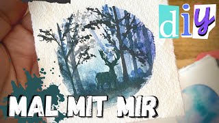 Mini Aquarell malen Hirsch im Wald  Tiny Worlds 2 [upl. by Werna129]