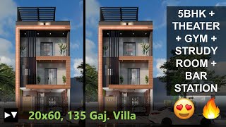 20x60 House Design Villa  5BHK  THEATER  GYM  3D Walkthrough  Home decorating ideas  Home Tour [upl. by Gnoc]