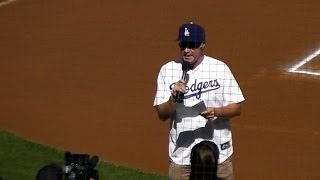 Will Ferrell Gives Dodgers Starting Lineup NLCS Game 5 Dodger Stadium 10162013 [upl. by Akiria]