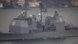 US Navy Ticonderoga class guidedmissile cruiser USS MONTEREY transits Istanbul towards Black Sea [upl. by Androw]