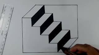 3D Staircase Drawing  How To Draw 3d Stairs Easy Step By Step [upl. by Gati]