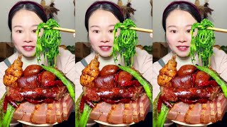 Yummy Spicy Food Mukbang 😋 Eat Braised Chicken Legs With Pork Belly Sausage And Green Vegetables [upl. by Ayotan]