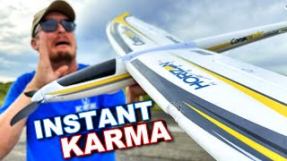 Pilot gets INSTANT KARMA with CRASH LANDING on FAST RC Plane [upl. by Harim]