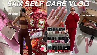 6AM SELF CARE VLOG 🎀 girly aesthetic nails cooking at home amp healthy habits [upl. by Annair523]