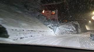 Snow on curvy road to Arosa Switzerland at night [upl. by Turnbull826]