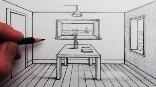 How to Draw a Room in 1Point Perspective for Beginners [upl. by Nita]