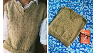 How to knit a V neck vest bottom up half sweater PART1 [upl. by Inahpets47]