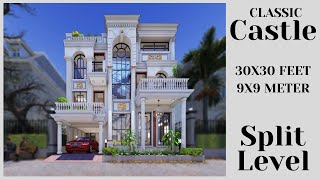 30X30 Feet 900 sqft Classical House with Split Levels Design  Landscape Courtyard  ID133 [upl. by Coral]