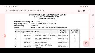 LIST OF SECOND ROUND OF COUNSELLING FOR ADMISSION TO PGCOURSES Unani Medicine 16 November 24 [upl. by Enatan]